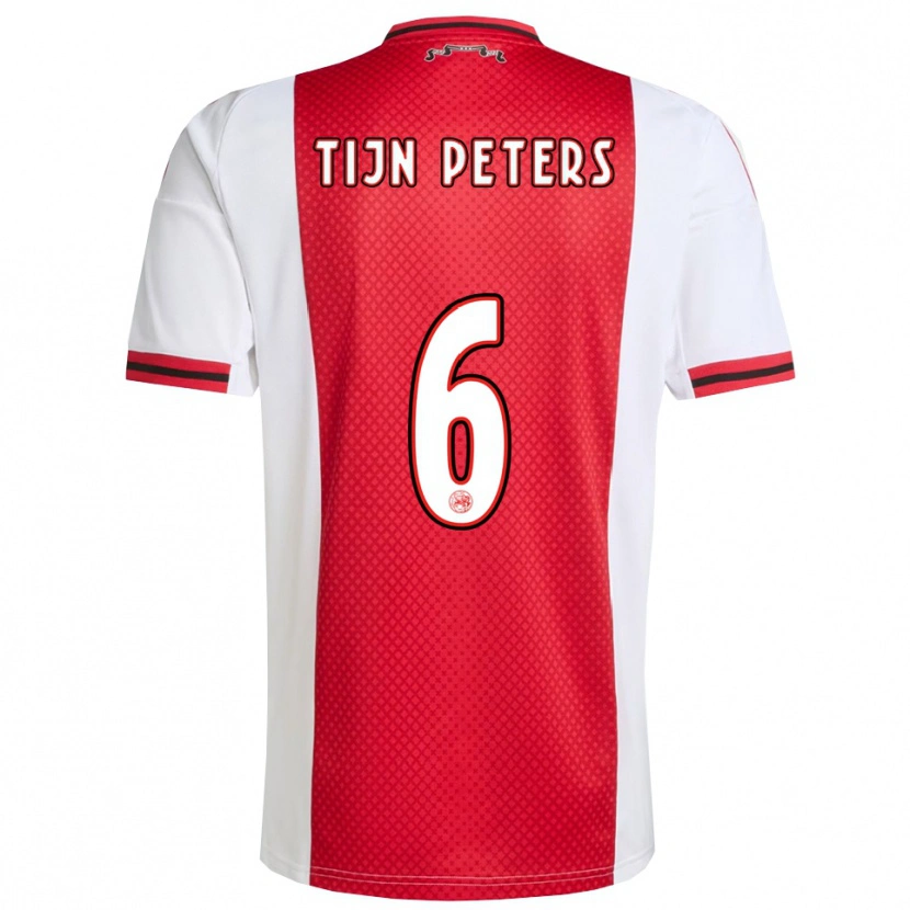 DanxenキッズTijn Peters#6レッド ホワイトホームシャツ2025/26ジャージーユニフォーム