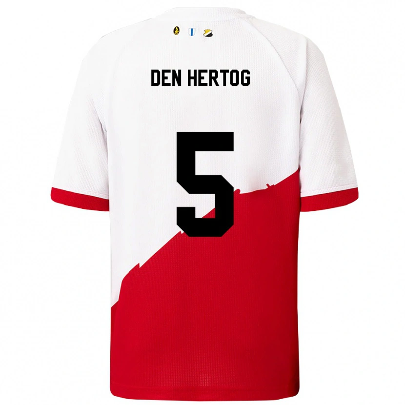 DanxenキッズMees Den Hertog#5ホワイト レッドホームシャツ2025/26ジャージーユニフォーム