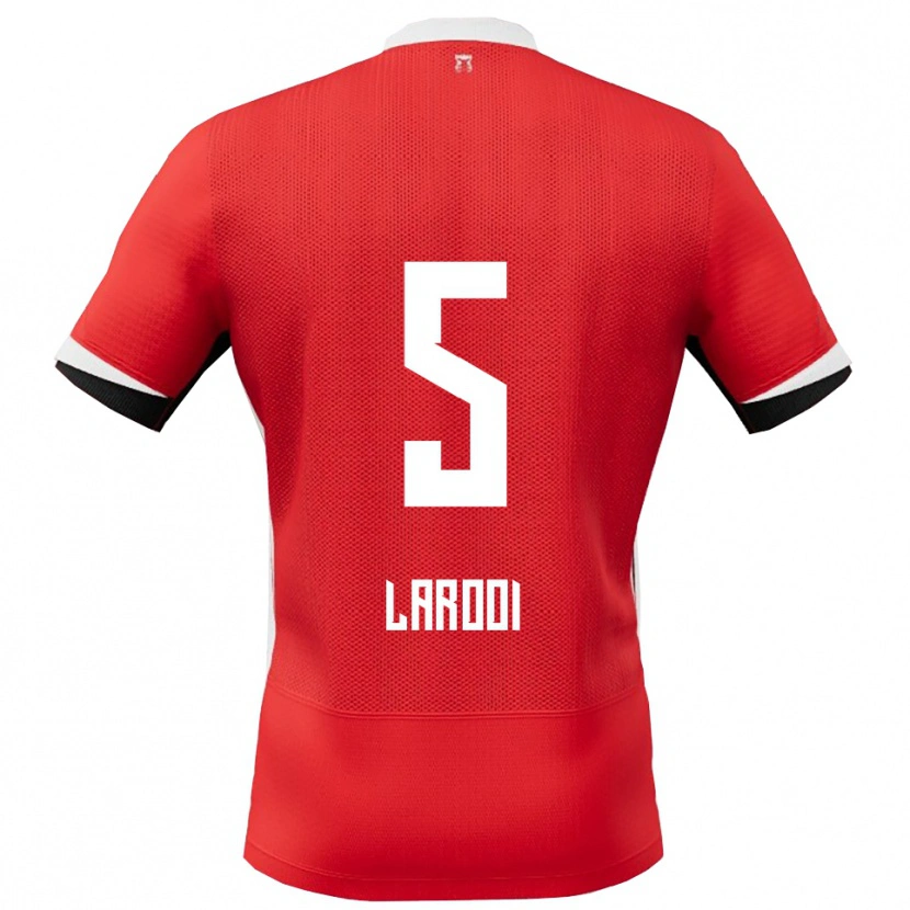 DanxenキッズFinn Larooi#5レッド ホワイトホームシャツ2025/26ジャージーユニフォーム