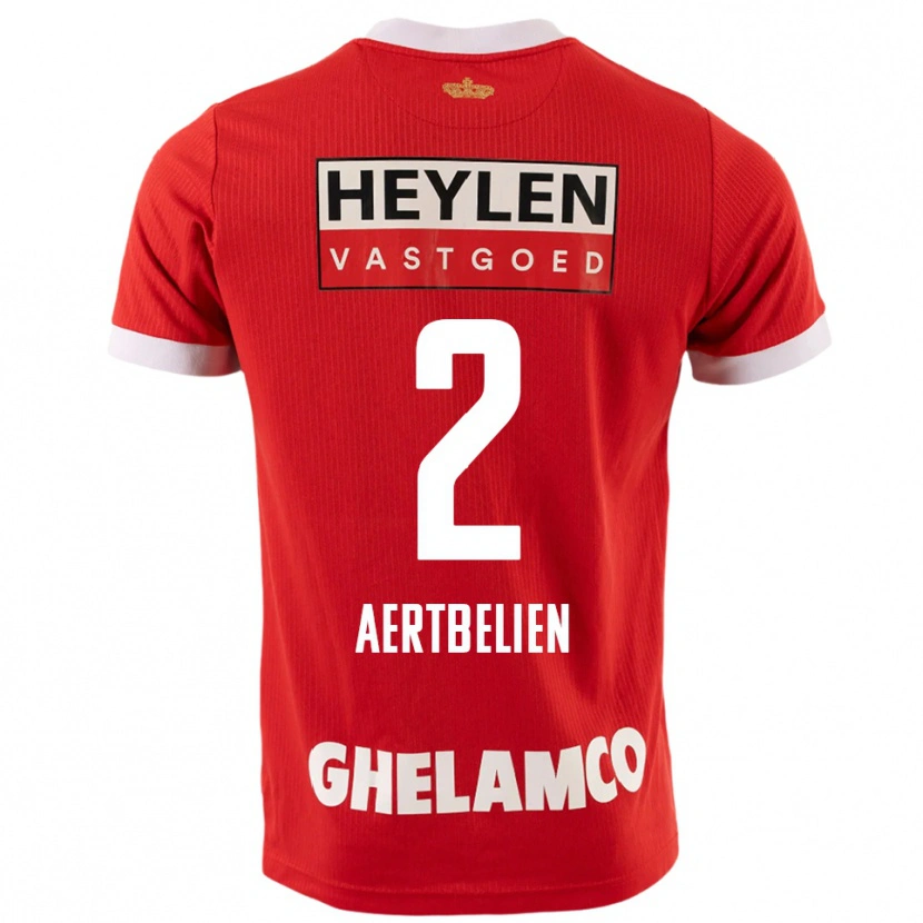 DanxenキッズLukas Aertbeliën#2レッド ホワイトホームシャツ2025/26ジャージーユニフォーム