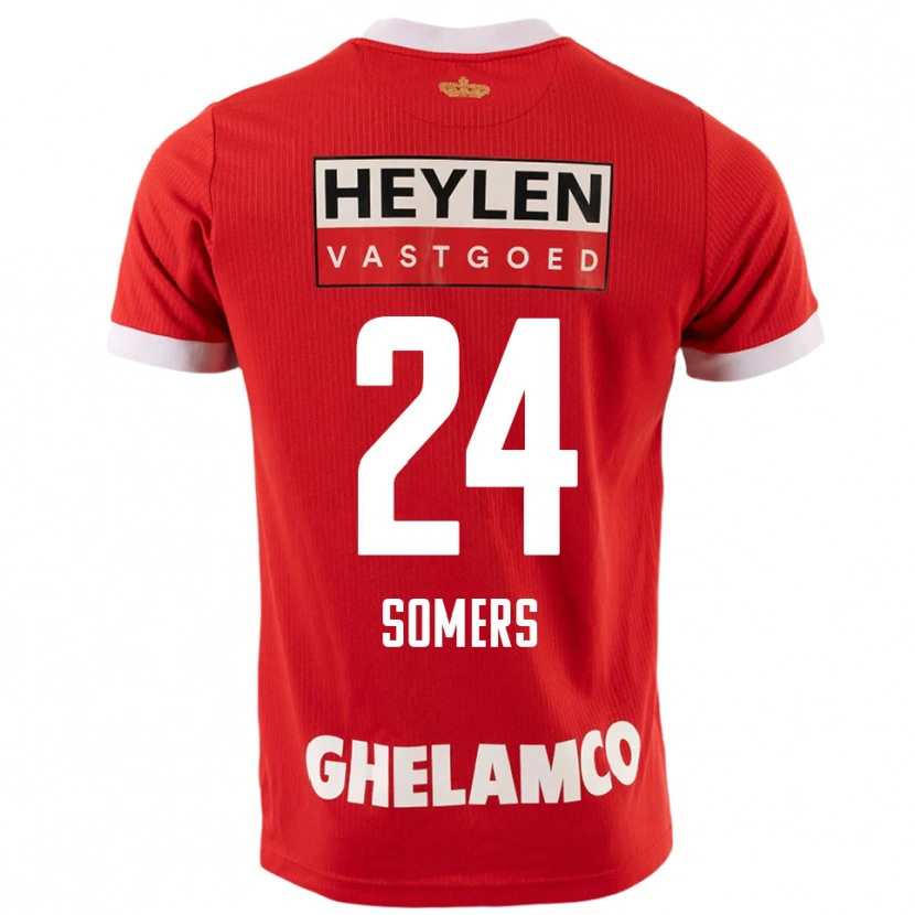 DanxenキッズThibo Somers#24レッド ホワイトホームシャツ2025/26ジャージーユニフォーム