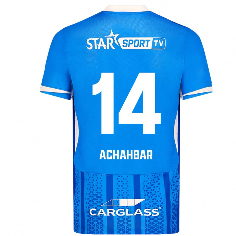 DanxenキッズKiyan Achahbar#14ブルー ホワイトホームシャツ2025/26ジャージーユニフォーム