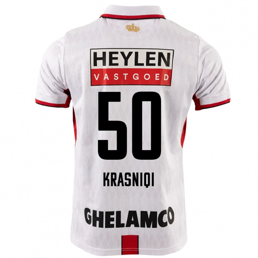 DanxenキッズLaurit Krasniqi#50ホワイト レッドアウェイシャツ2025/26ジャージーユニフォーム