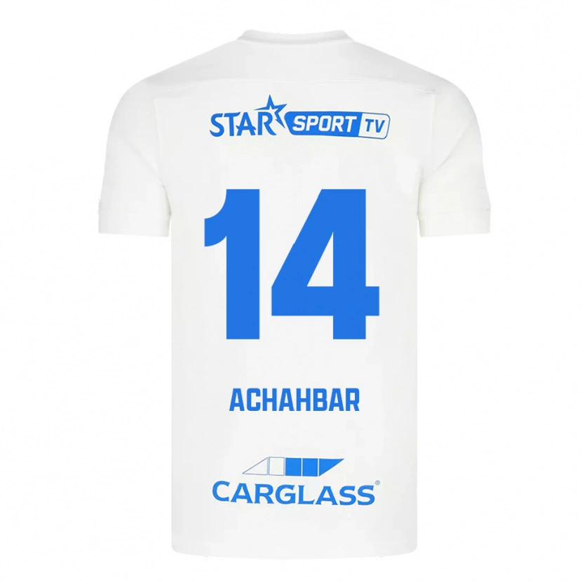 DanxenキッズKiyan Achahbar#14ホワイト ブルーアウェイシャツ2025/26ジャージーユニフォーム