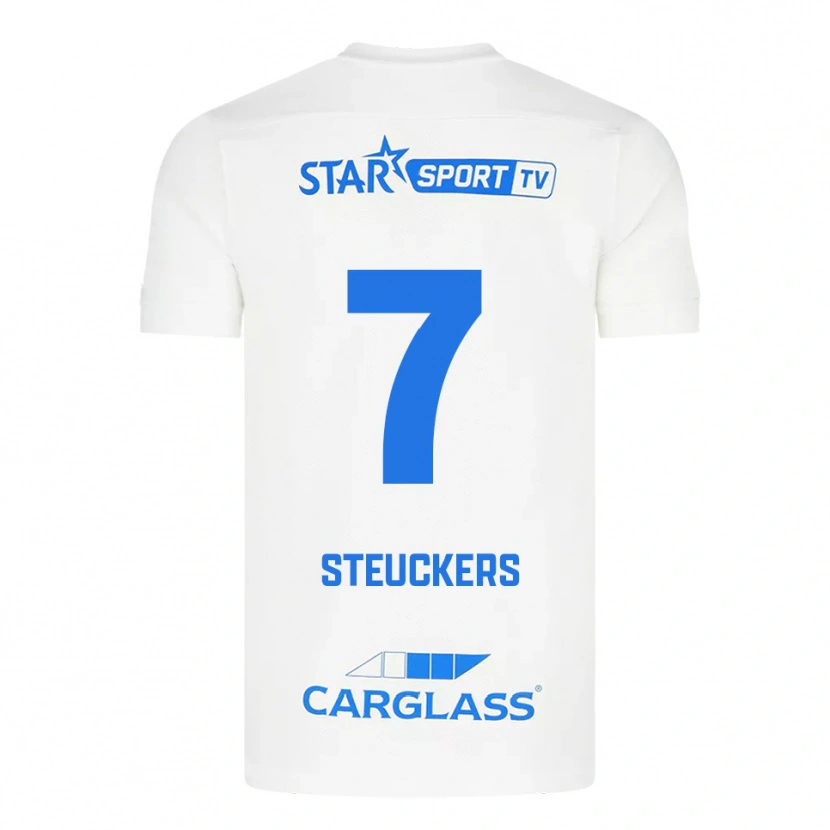 DanxenキッズJarne Steuckers#7ホワイト ブルーアウェイシャツ2025/26ジャージーユニフォーム