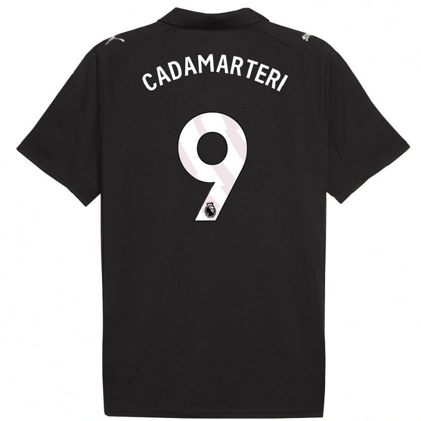 DanxenキッズCaelan Cadamarteri#9ブラック ホワイトアウェイシャツ2025/26ジャージーユニフォーム