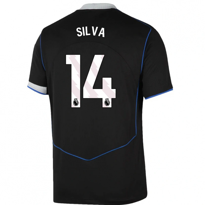 Danxenキッズイザーゴ・ダ・シウバ#14ブラック ブルー シルバーサードユニフォームシャツ2025/26ジャージーユニフォーム