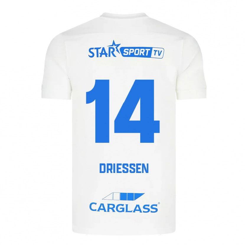 DanxenメンズJelle Driessen#14ホワイト ブルーアウェイシャツ2025/26ジャージーユニフォーム