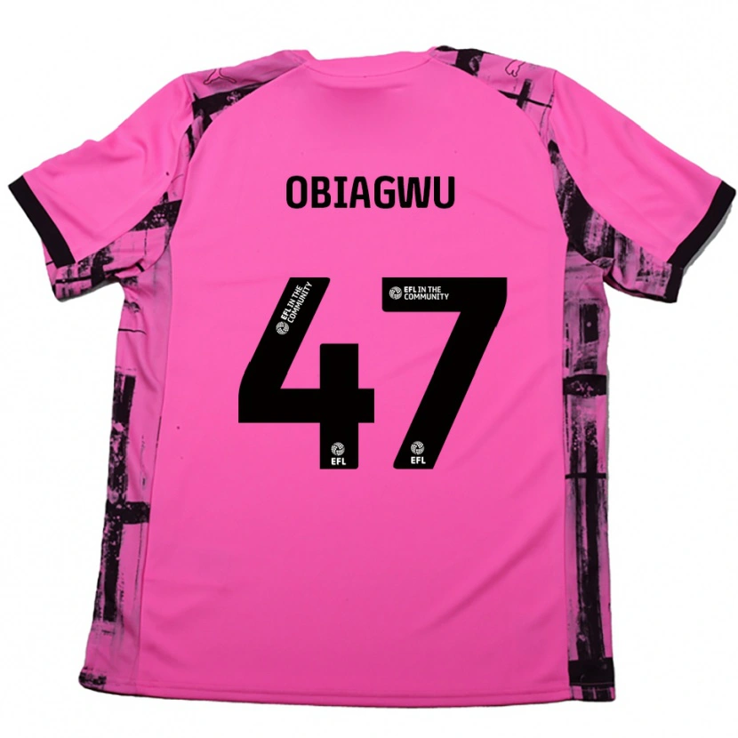 DanxenキッズFran Obiagwu#47ローズレッド 黒アウェイシャツ2025/26ジャージーユニフォーム