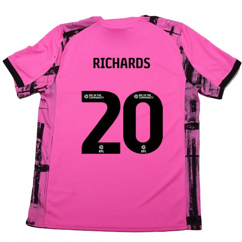 DanxenキッズMia Richards#20ローズレッド 黒アウェイシャツ2025/26ジャージーユニフォーム