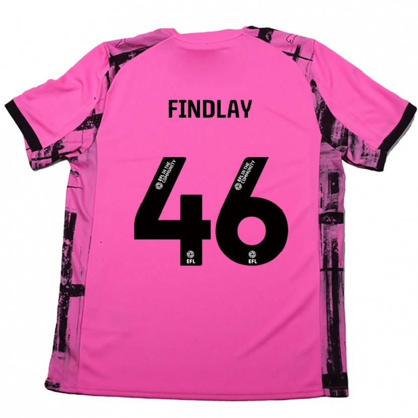 DanxenメンズFreddie Findlay#46ローズレッド 黒アウェイシャツ2025/26ジャージーユニフォーム