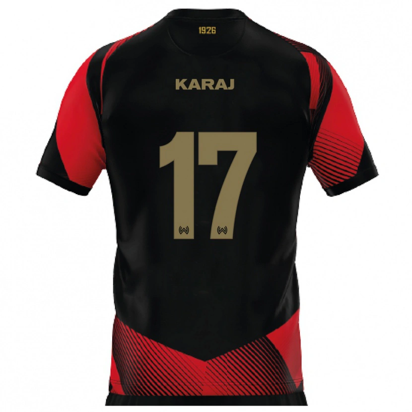 DanxenキッズEraldo Karaj#17黒 赤ホームシャツ2025/26ジャージーユニフォーム