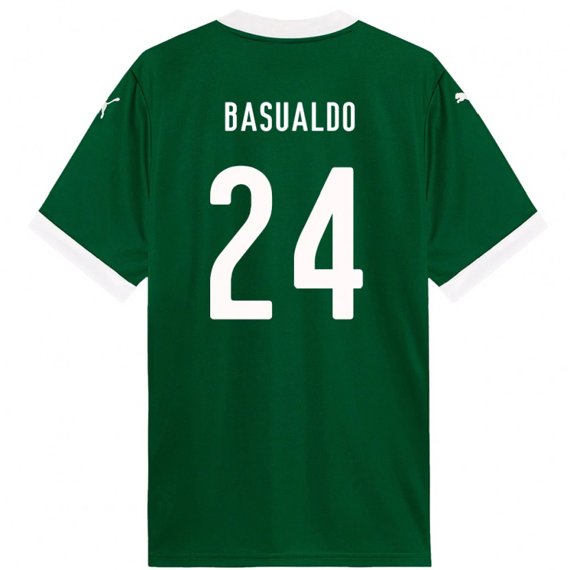 DanxenキッズLuis Basualdo#24グリーン ホワイトホームシャツ2025/26ジャージーユニフォーム