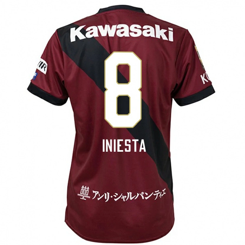 Danxenキッズアンドレス・イニエスタ#8バーガンディ ブラックホームシャツ2025/26ジャージーユニフォーム