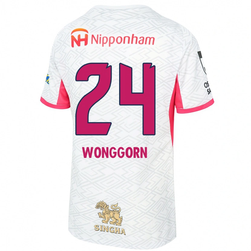 Danxenキッズジャルンサック・ウォンコーン#24ホワイト サクラピンクアウェイシャツ2025/26ジャージーユニフォーム