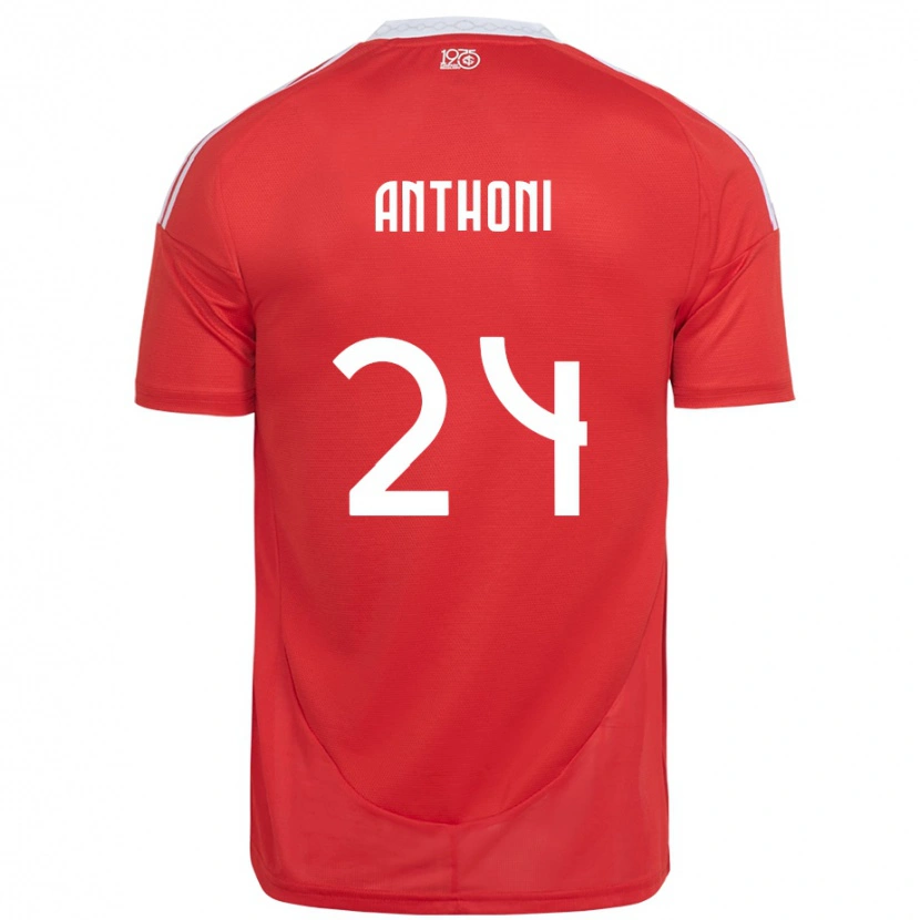 DanxenレディースAnthoni#24レッド ホワイトホームシャツ2025/26ジャージーユニフォーム