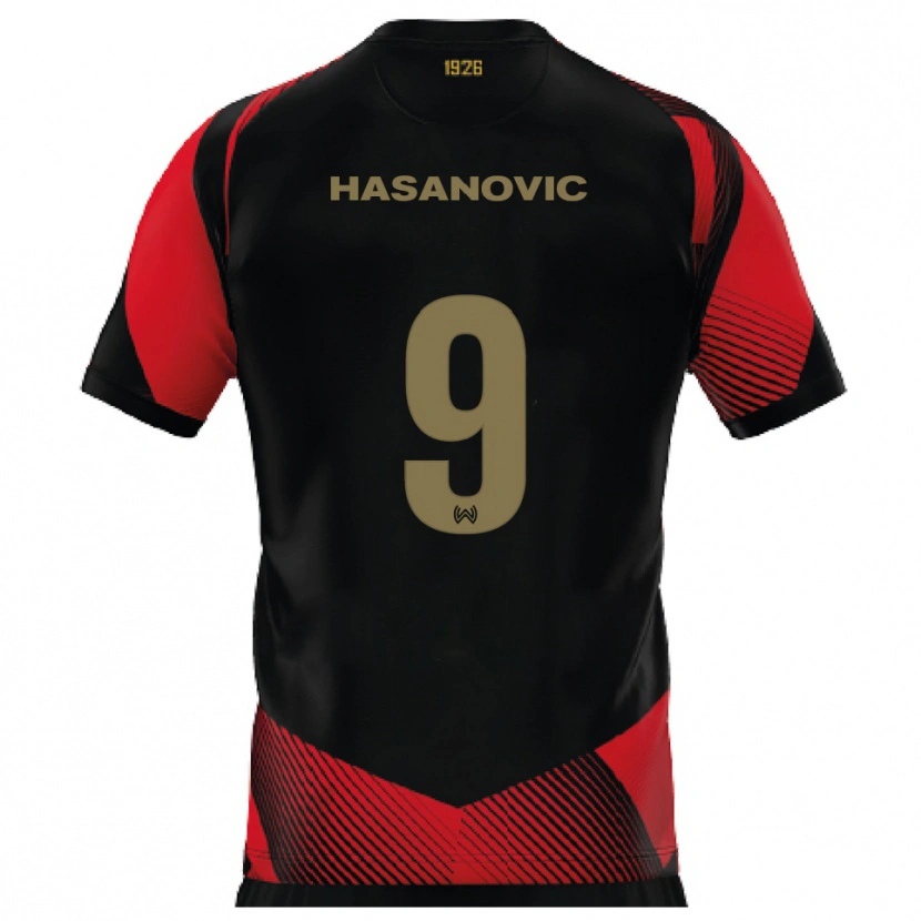 DanxenレディースKarim Hasanovic#9黒 赤ホームシャツ2025/26ジャージーユニフォーム