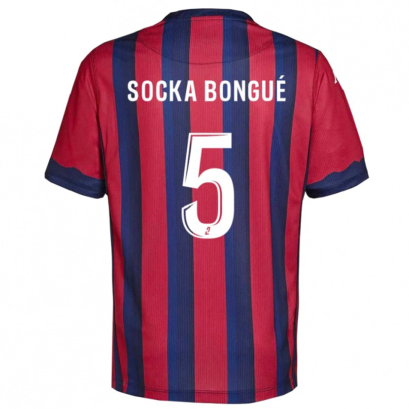DanxenキッズLoïc Socka Bongué#5バーガンディ 紺ホームシャツ2025/26ジャージーユニフォーム