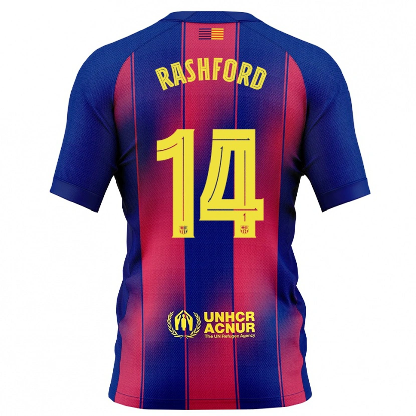 Danxenキッズマーカス・ラッシュフォード#14青赤ホームシャツ2025/26ジャージーユニフォーム