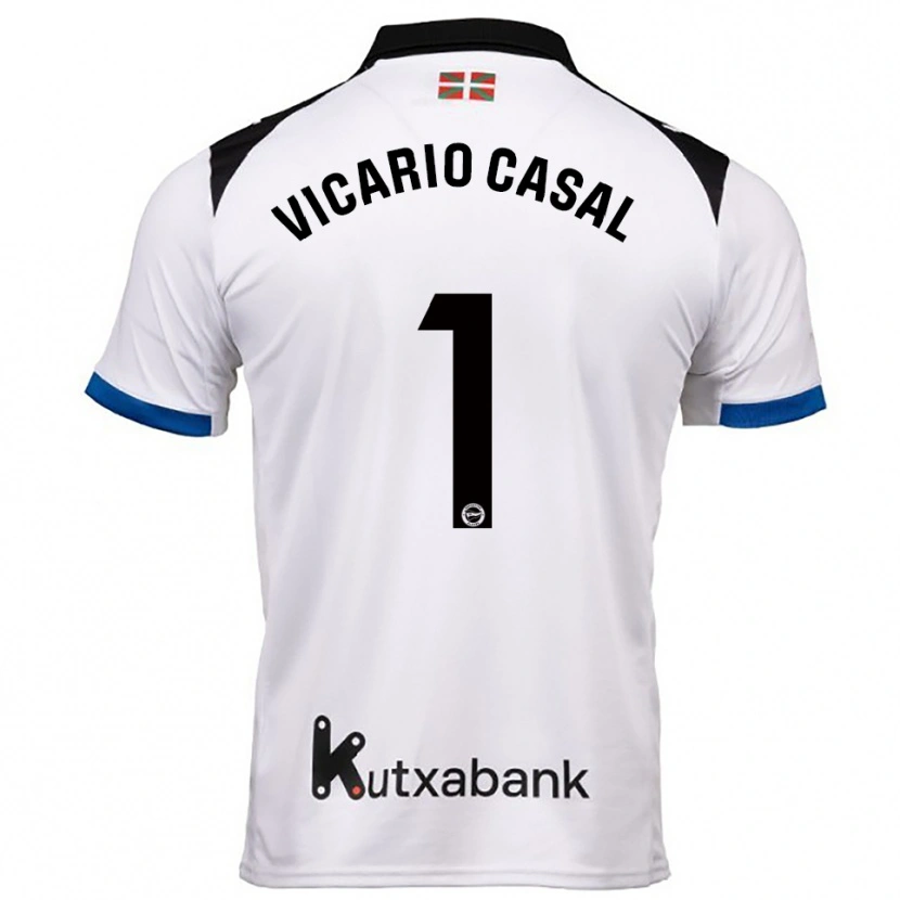 DanxenキッズJimena Vicario Casal#1白青アウェイシャツ2025/26ジャージーユニフォーム