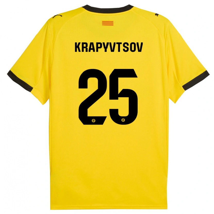 DanxenキッズVladyslav Krapyvtsov#25黄黒アウェイシャツ2025/26ジャージーユニフォーム