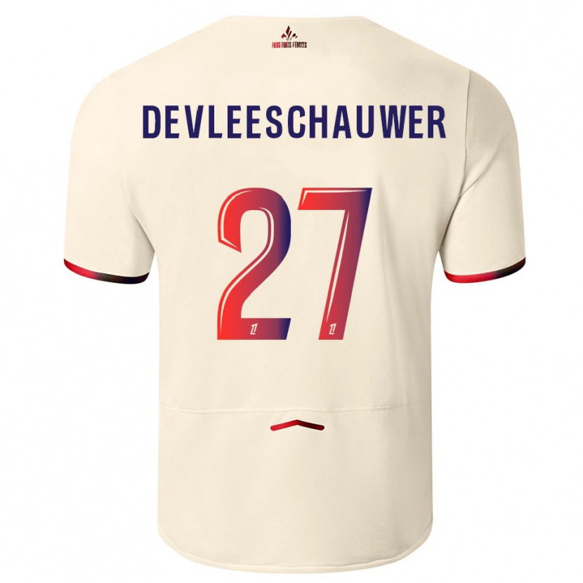 DanxenキッズGwenaëlle Devleeschauwer#27オフホワイト赤アウェイシャツ2025/26ジャージーユニフォーム