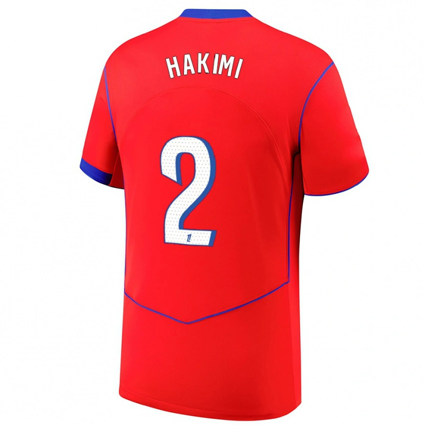 Danxenキッズアクラフ・ハキミ#2赤青白サードユニフォームシャツ2025/26ジャージーユニフォーム