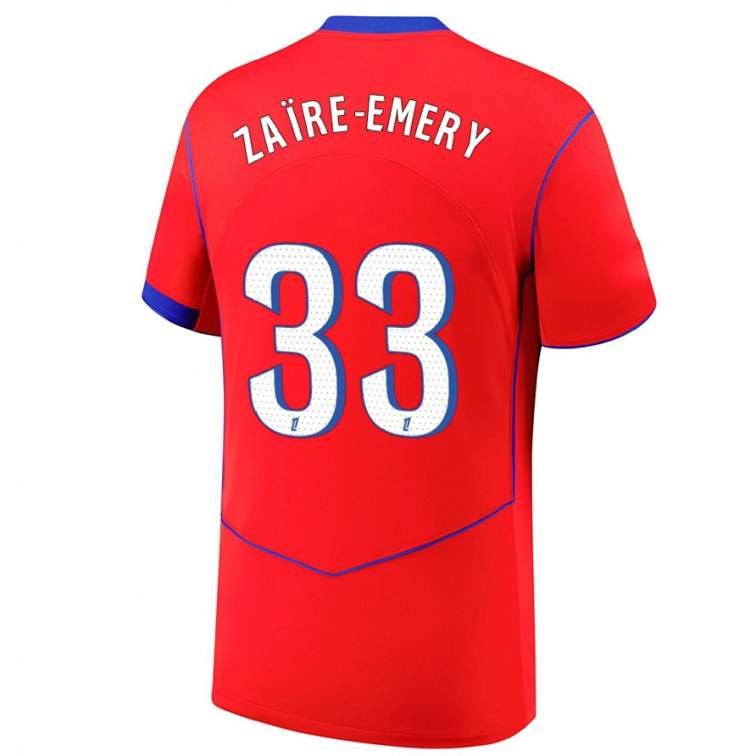 Danxenキッズウォーレン・ザイール・エメリ#33赤青白サードユニフォームシャツ2025/26ジャージーユニフォーム