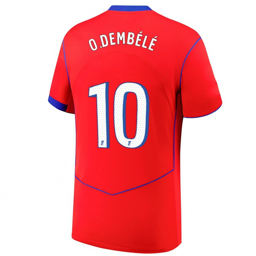 Danxenキッズウスマヌ・デンベレ#10赤青白サードユニフォームシャツ2025/26ジャージーユニフォーム