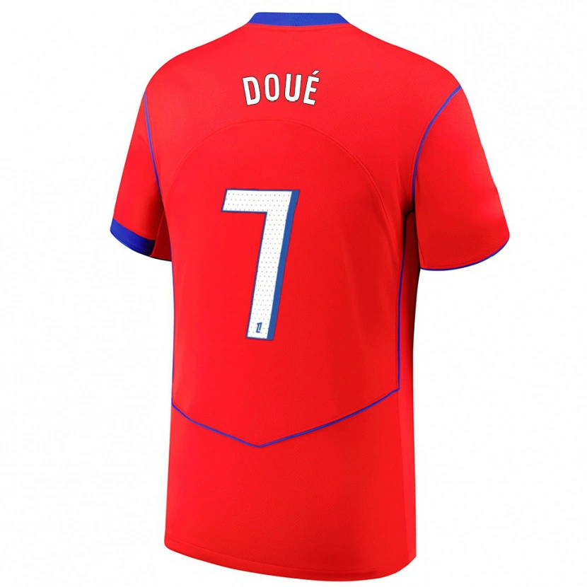 DanxenメンズEddy Doué#7赤青白サードユニフォームシャツ2025/26ジャージーユニフォーム