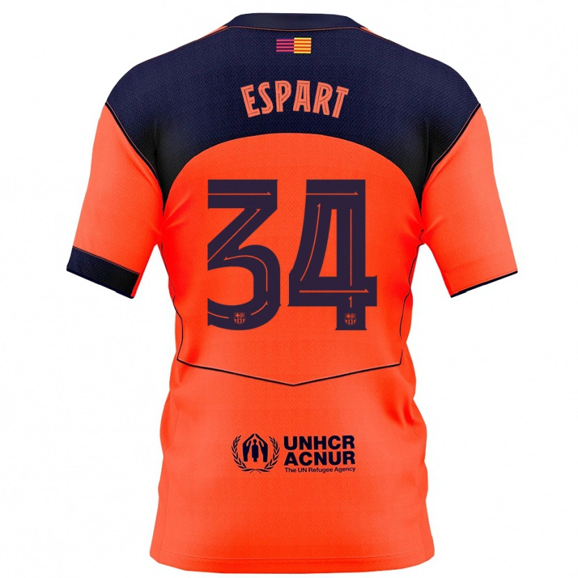 DanxenレディースXavi Espart#34オレンジ紺サードユニフォームシャツ2025/26ジャージーユニフォーム