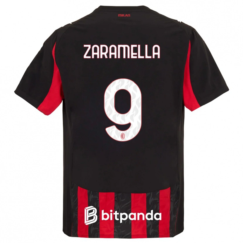 DanxenキッズMattia Zaramella#9レッド ブラックホームシャツ2025/26ジャージーユニフォーム