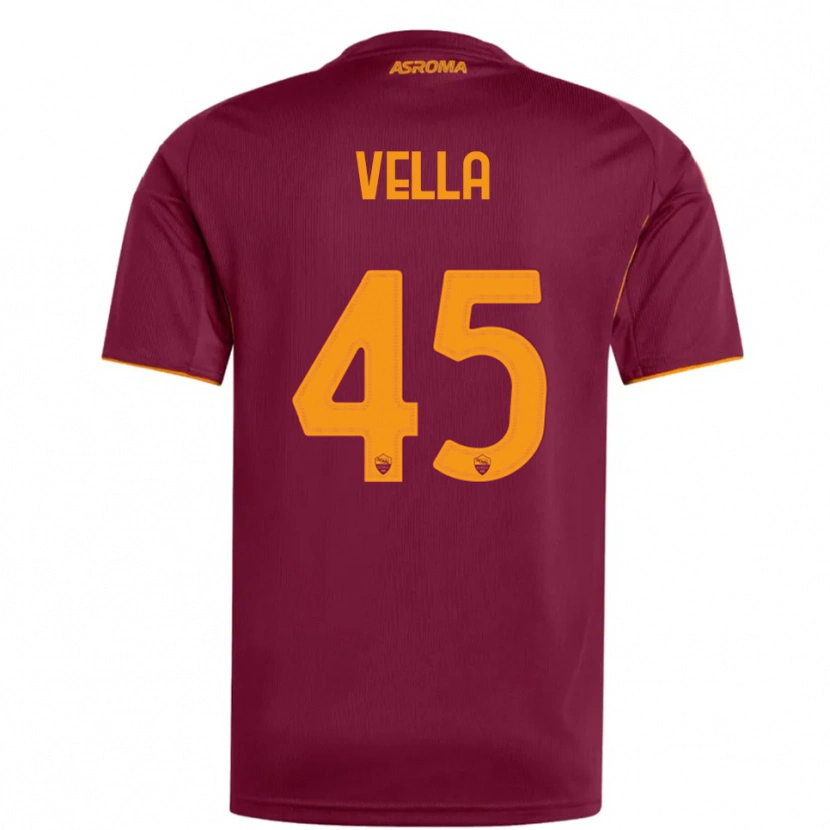 DanxenキッズTancredi Vella#45バーガンディ オレンジホームシャツ2025/26ジャージーユニフォーム