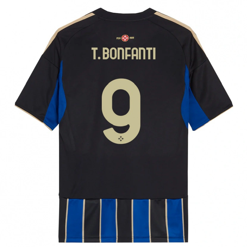 DanxenキッズThomas Bonfanti#9ブラック ブルーホームシャツ2025/26ジャージーユニフォーム