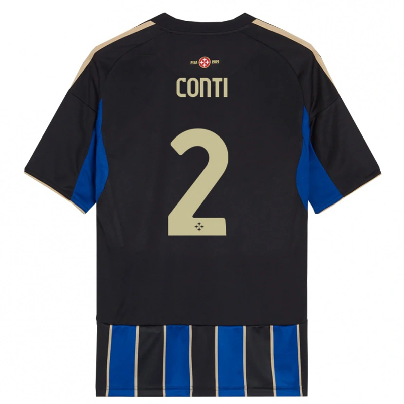 DanxenキッズNiccolò Conti#2ブラック ブルーホームシャツ2025/26ジャージーユニフォーム