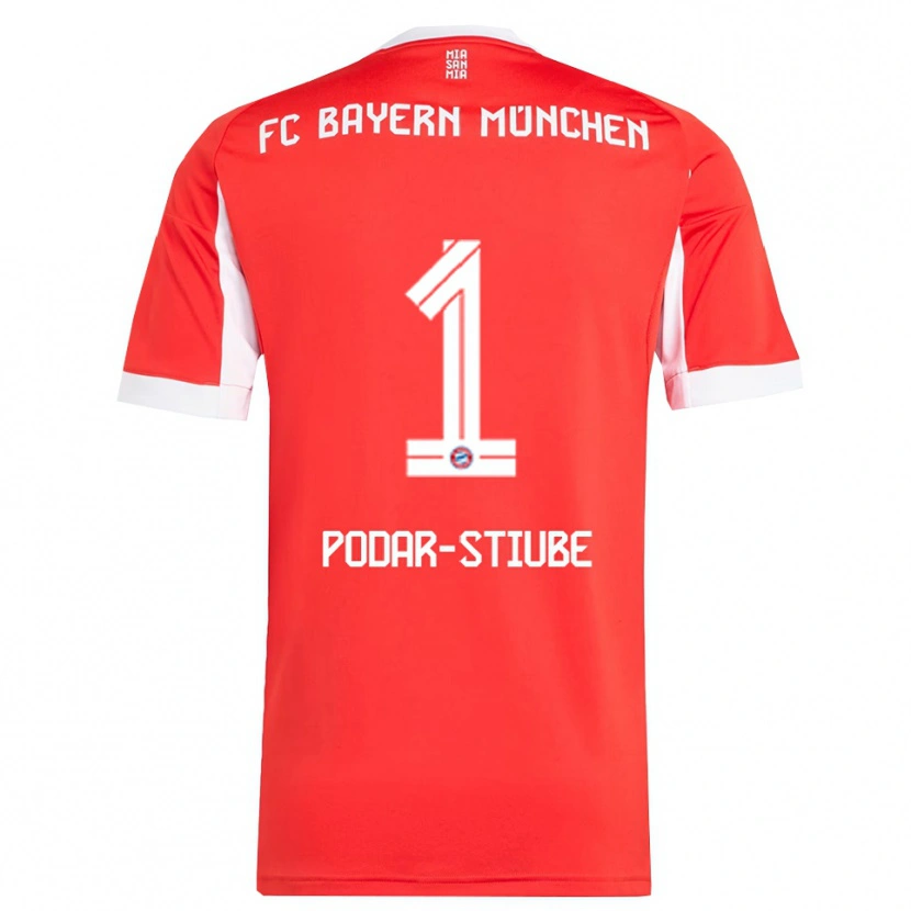 DanxenキッズDavid Podar-Stiube#1レッド ホワイトホームシャツ2025/26ジャージーユニフォーム