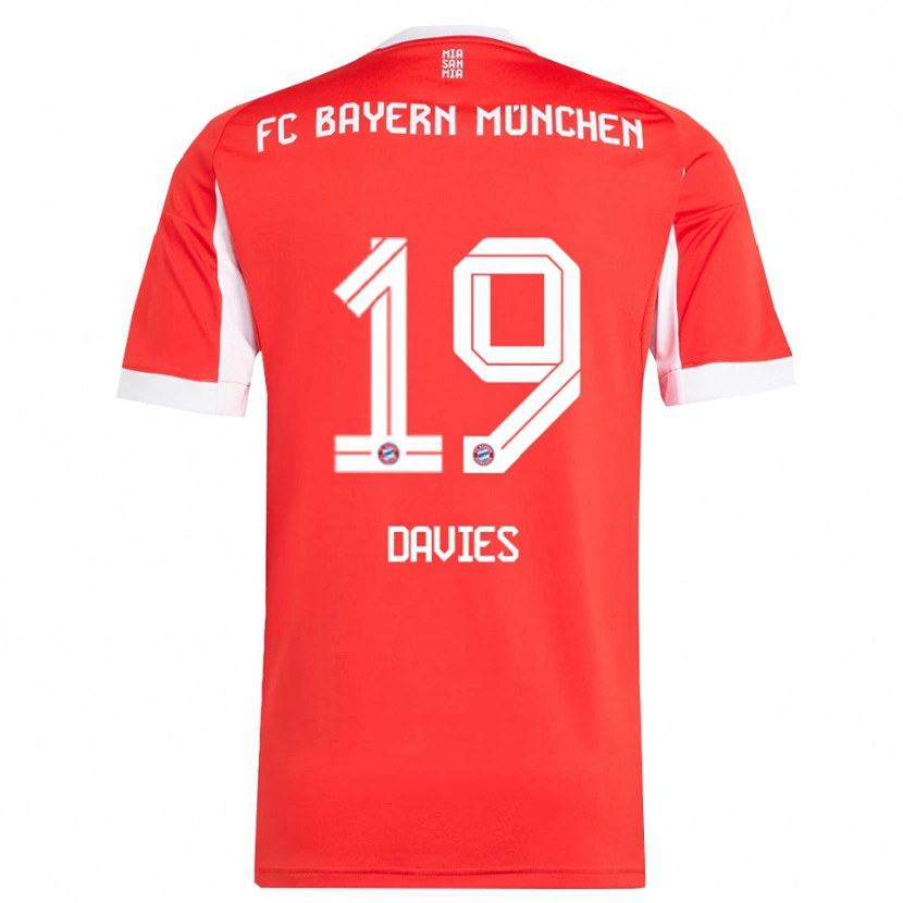 Danxenキッズアルフォンソ・デイヴィス#19レッド ホワイトホームシャツ2025/26ジャージーユニフォーム