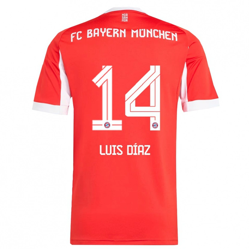 Danxenキッズルイス・フェルナンド・ディアス・マルランダ#14レッド ホワイトホームシャツ2025/26ジャージーユニフォーム