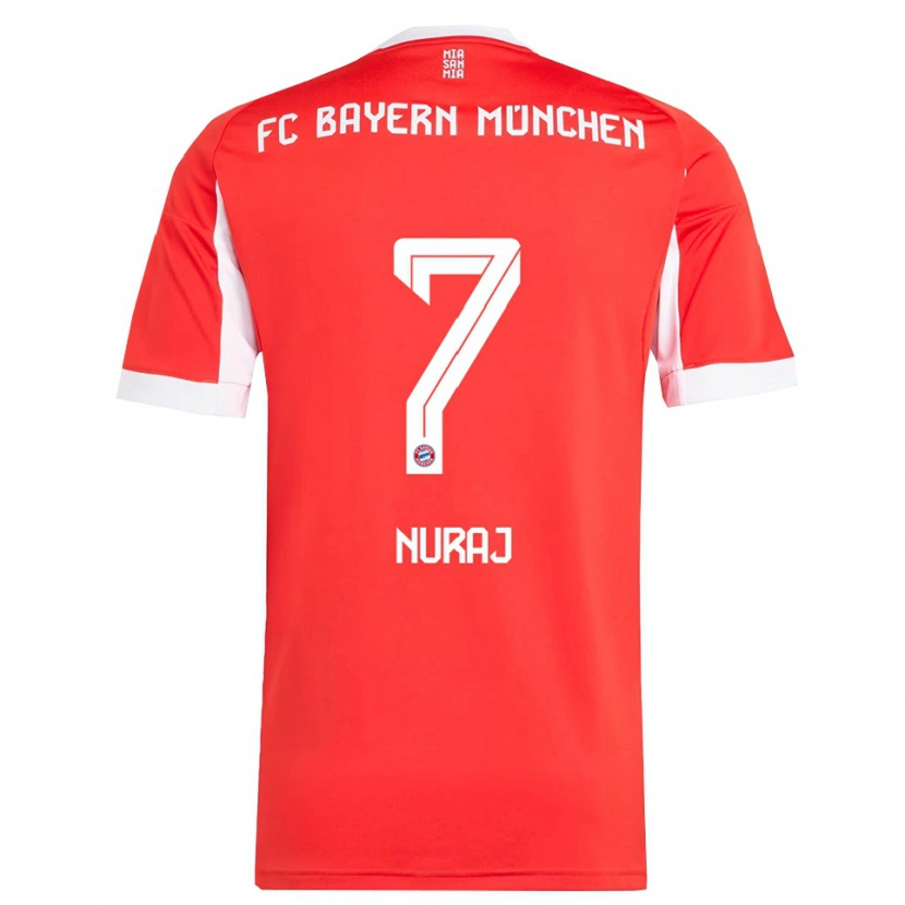 DanxenキッズSkender Nuraj#7レッド ホワイトホームシャツ2025/26ジャージーユニフォーム