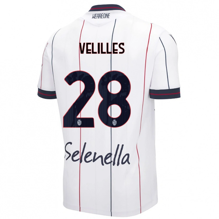 DanxenキッズAarón Velilles#28ホワイト ロイヤルブルーアウェイシャツ2025/26ジャージーユニフォーム