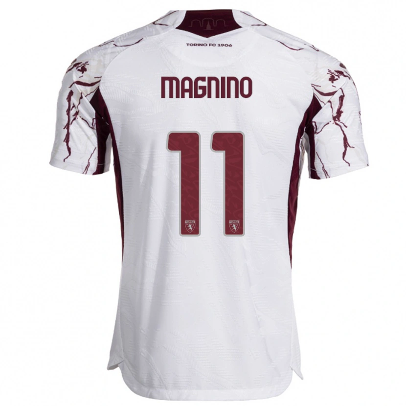 Danxenキッズエマヌエーレ・マグニーノ#11ホワイト バーガンディアウェイシャツ2025/26ジャージーユニフォーム