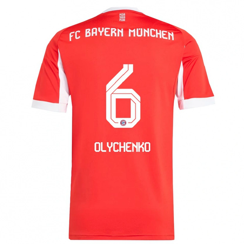 DanxenメンズBogdan Olychenko#6レッド ホワイトホームシャツ2025/26ジャージーユニフォーム