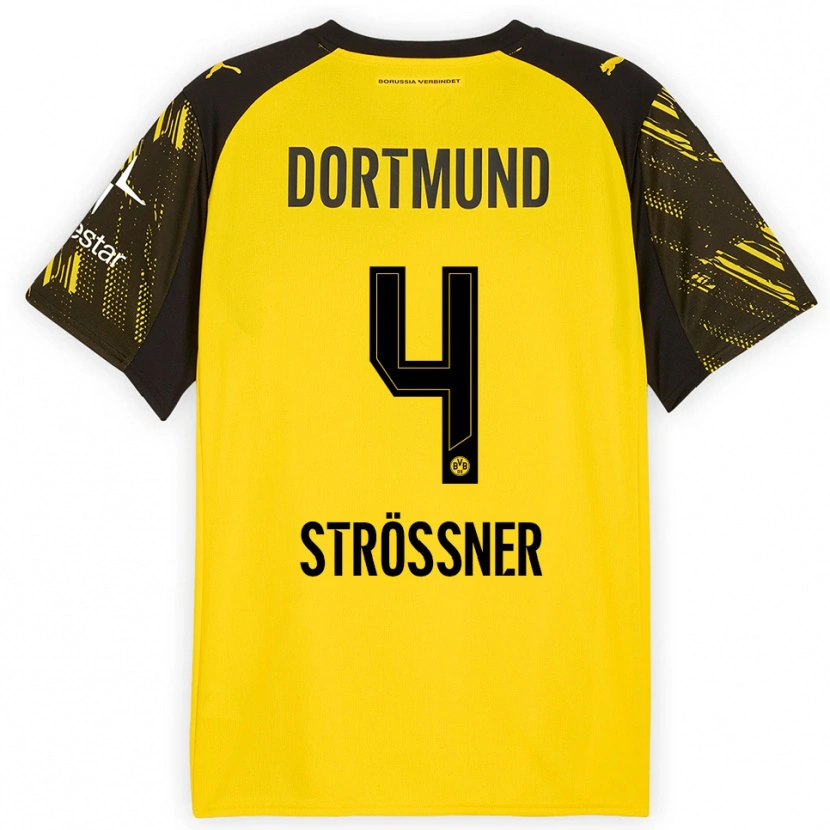 DanxenレディースLenni Strößner#4イエロー ブラックホームシャツ2025/26ジャージーユニフォーム