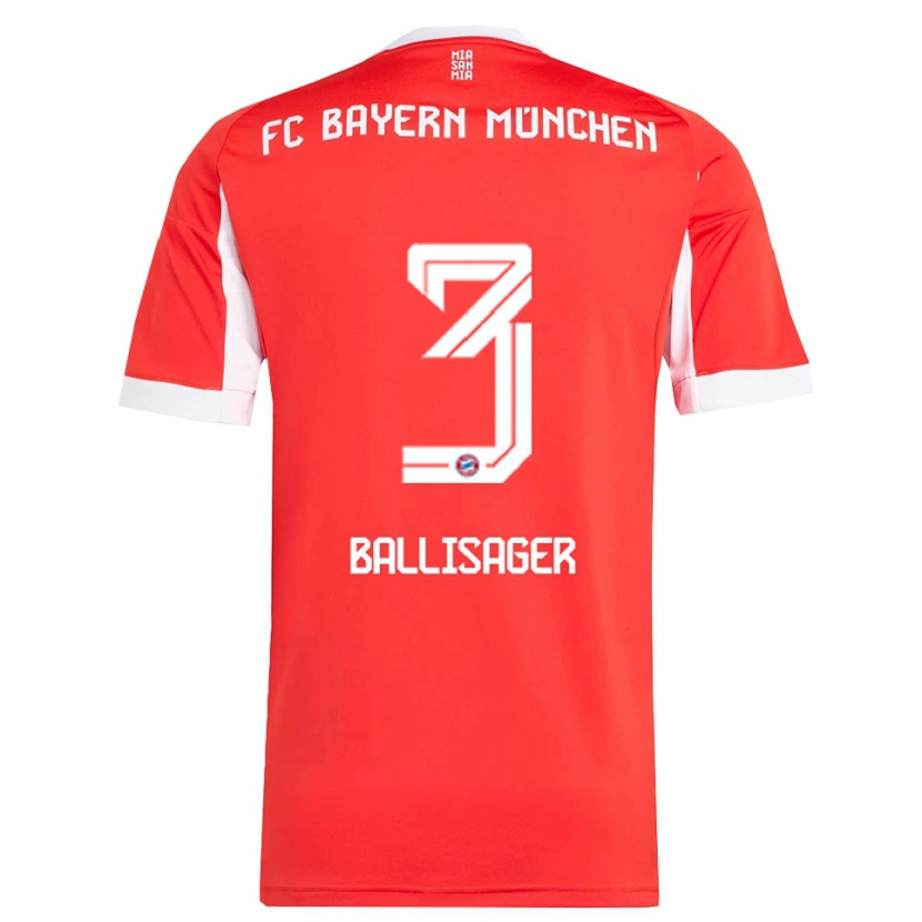DanxenレディースStine Ballisager#3レッド ホワイトホームシャツ2025/26ジャージーユニフォーム