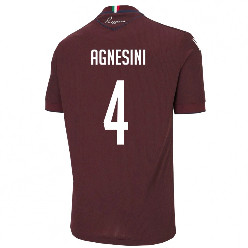 DanxenキッズAlessandro Agnesini#4バーガンディ 白ホームシャツ2025/26ジャージーユニフォーム