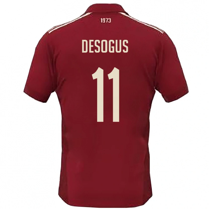 DanxenキッズJacopo Desogus#11バーガンディと白ホームシャツ2025/26ジャージーユニフォーム