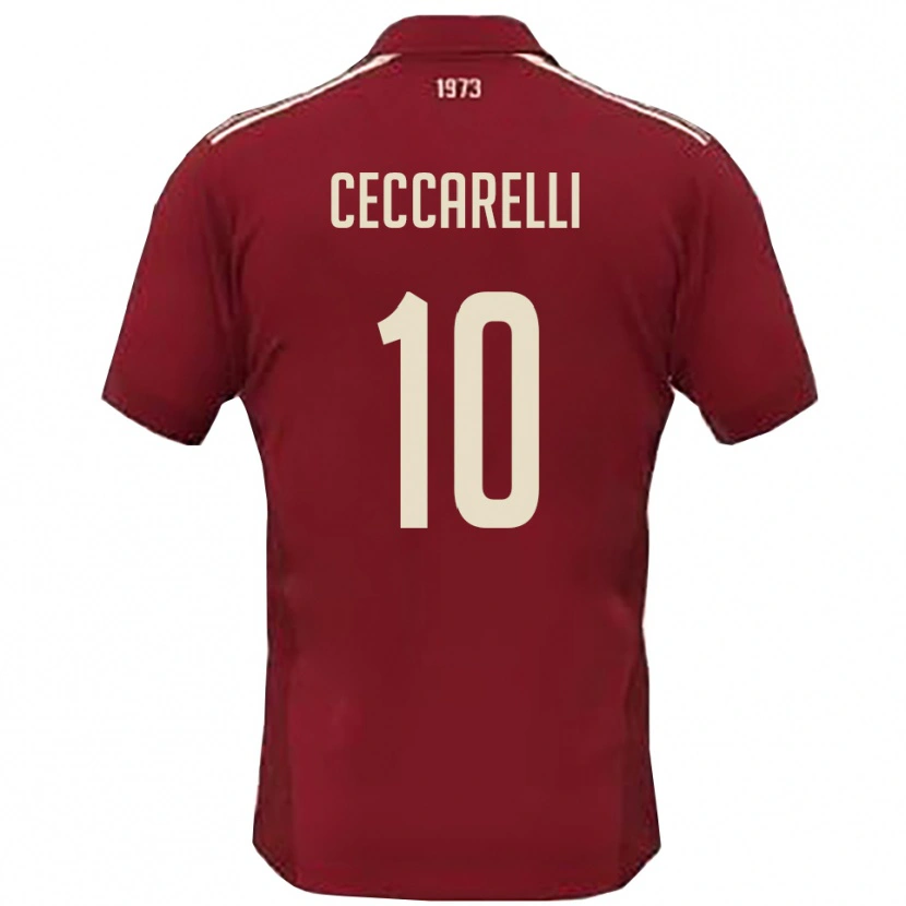 DanxenキッズAndrea Ceccarelli#10バーガンディと白ホームシャツ2025/26ジャージーユニフォーム