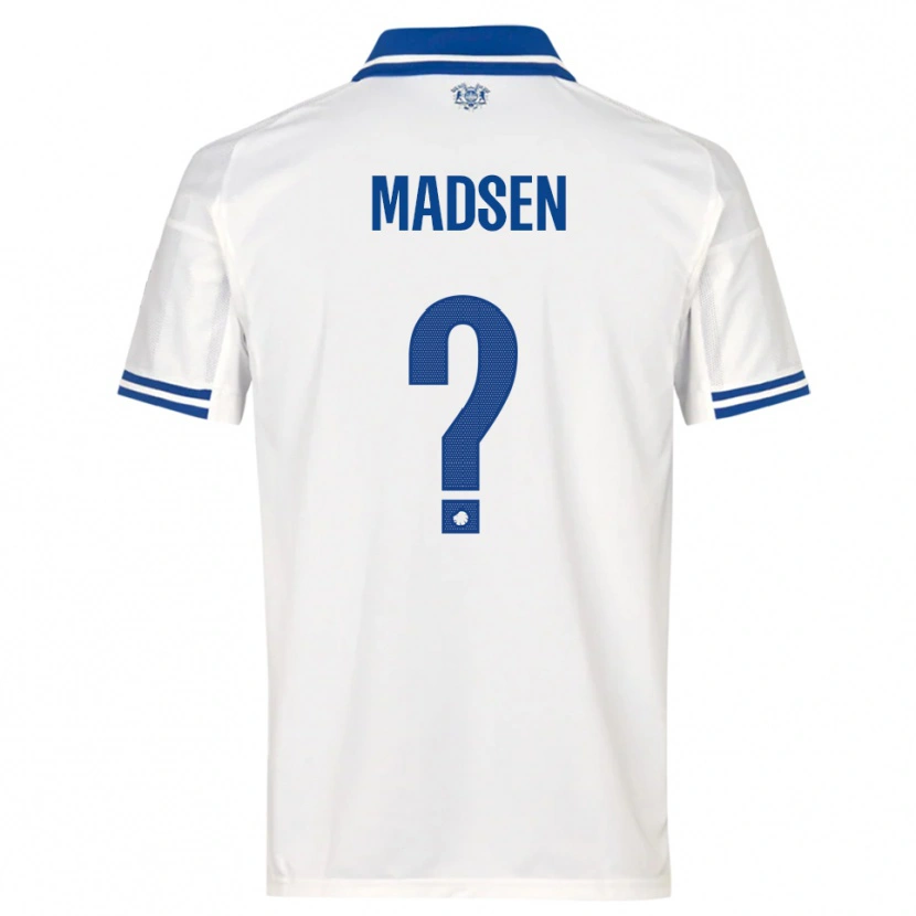 DanxenキッズNoah Madsen#0白と青ホームシャツ2025/26ジャージーユニフォーム