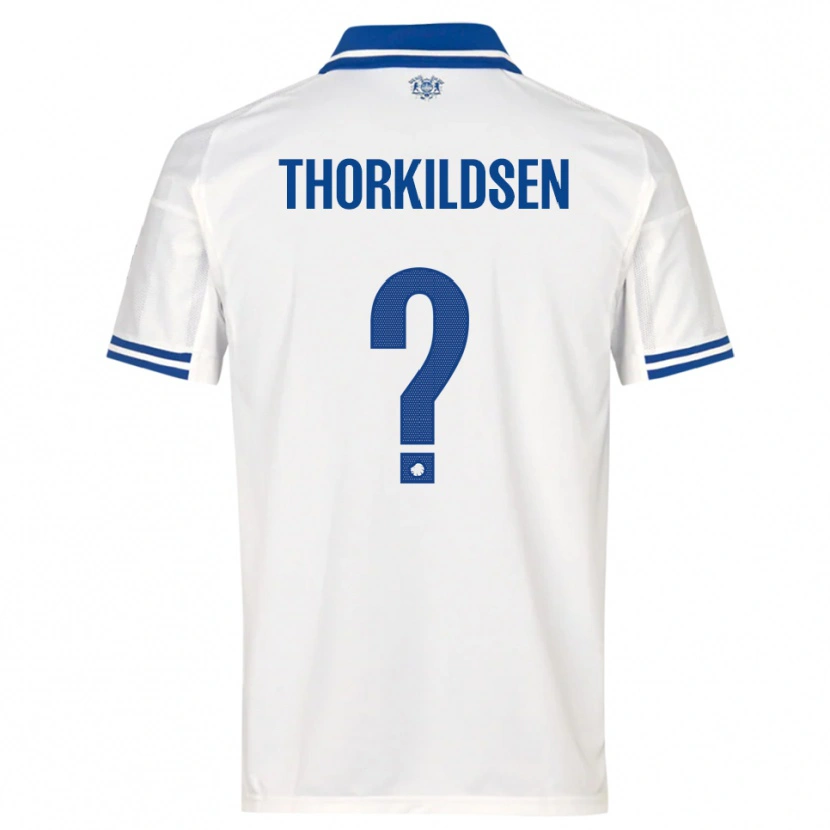 DanxenキッズElias Thorkildsen#0白と青ホームシャツ2025/26ジャージーユニフォーム