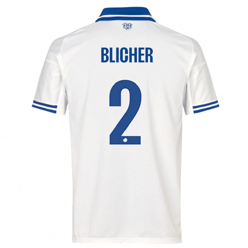 DanxenキッズNicolai Blicher#2白と青ホームシャツ2025/26ジャージーユニフォーム